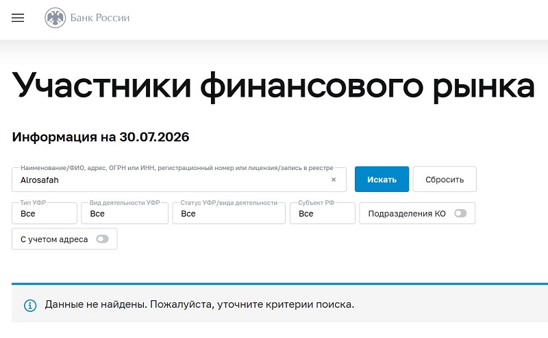 Брокер Alrosafah: причины анонимности компании и анализ предложения проекта