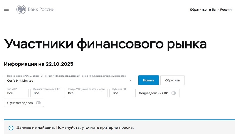 Брокер Corfe Hill Limited: фейковая платформа для потери денег клиентов